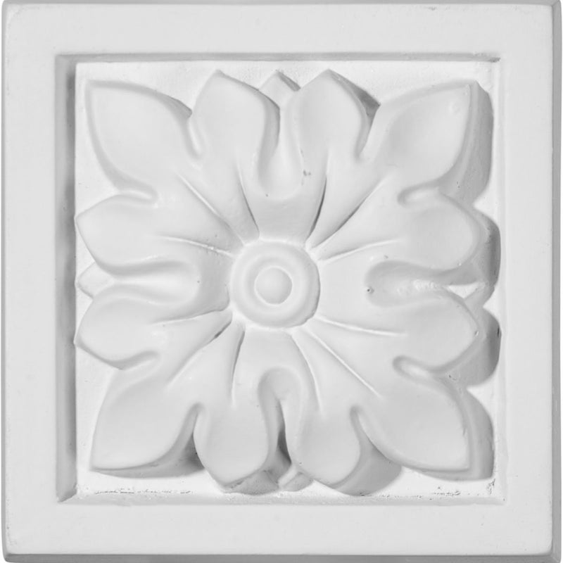Ekena Millwork PB03X03FL Floral Plinth Blocks, 3 1/2""W x 3 1/2""H x 1 1/4""P, Primed